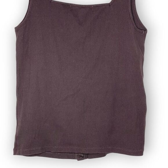 Sanctuary Brown Ribbed Button Up Square Neck Stretchy Tank Top Women’s Medium - Picture 7 of 10
